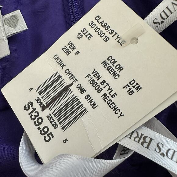 Davids Bridal Womens Dress 12 Regency Purple‎ Crinkle Chiffon One Shoulder Party - Picture 15 of 16